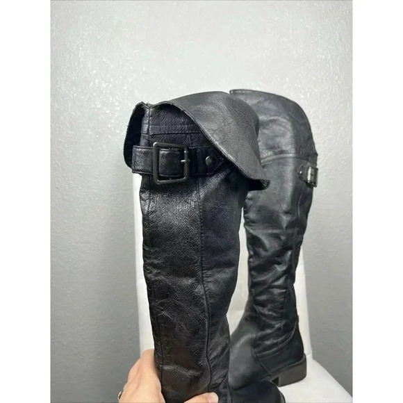 Steve Madden OTK Black Genuine Leather Sz 7 M Over The Knee Boots Black EUC - Picture 3 of 14